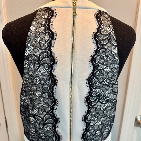 Guess Dress, white with black lace overlay, L, EUC, back zip closure, Halter - Picture 5 of 13
